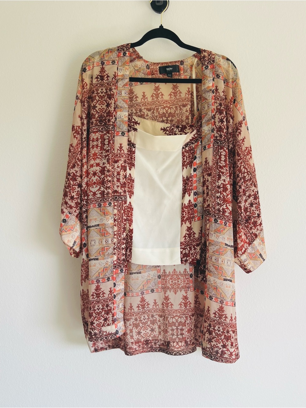 Mossimo Red & Cream Printed Kimono & Matching Tank Top